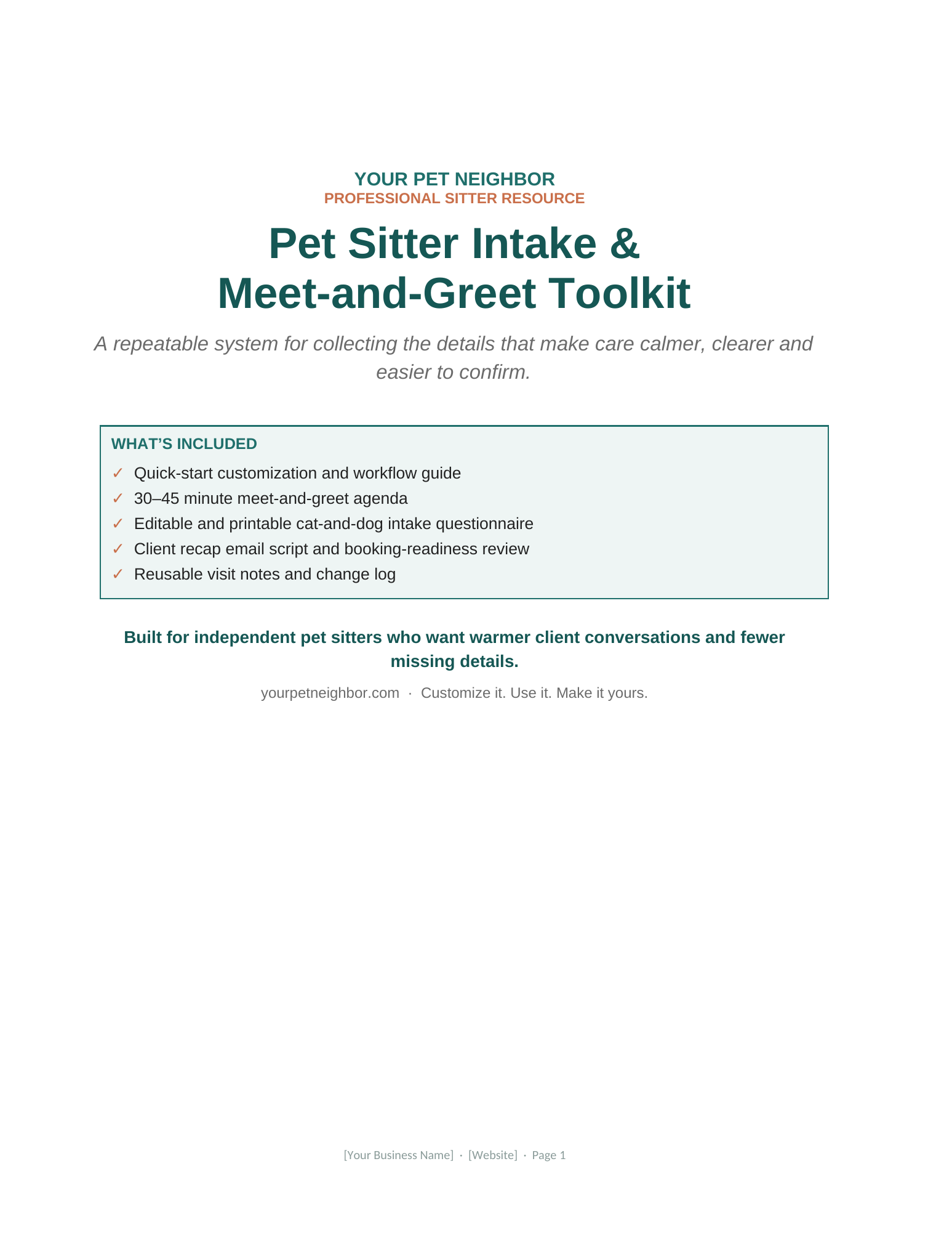 Cover of the Pet Sitter Intake and Meet-and-Greet Toolkit